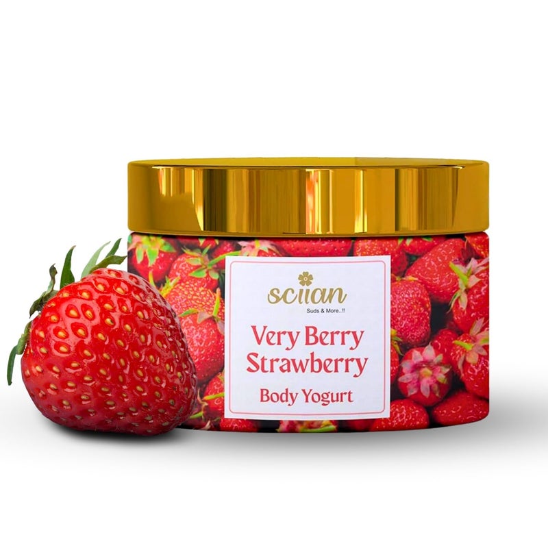 SCIIAN Strawberry Body Yogurt | Oil Free Moisturizer | Body Cream for 48hrs Moisturization | Body Butter for Dry Skin | Body Butter for Deep Hydration & Nourish Skin with Vitamin E & Coconut Oil-200g - Image 1