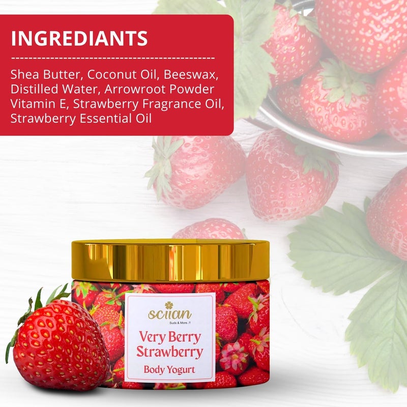 SCIIAN Strawberry Body Yogurt | Oil Free Moisturizer | Body Cream for 48hrs Moisturization | Body Butter for Dry Skin | Body Butter for Deep Hydration & Nourish Skin with Vitamin E & Coconut Oil-200g - Image 3