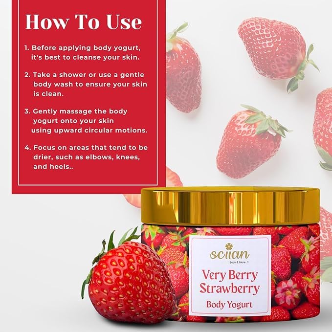 SCIIAN Strawberry Body Yogurt | Oil Free Moisturizer | Body Cream for 48hrs Moisturization | Body Butter for Dry Skin | Body Butter for Deep Hydration & Nourish Skin with Vitamin E & Coconut Oil-200g - Image 5
