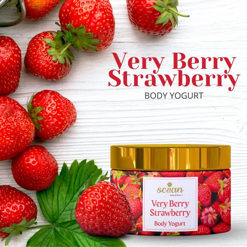 SCIIAN Strawberry Body Yogurt | Oil Free Moisturizer | Body Cream for 48hrs Moisturization | Body Butter for Dry Skin | Body Butter for Deep Hydration & Nourish Skin with Vitamin E & Coconut Oil-200g - Image 2