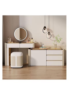 AWD Modern Vanity Dressing Table with LED Mirror and Stool White Vanity Table for Makeup Luxury Makeup Vanity Desk Set with Drawer Storage and Built-In Lighting for Bedroom or Beauty Room  - Image 1