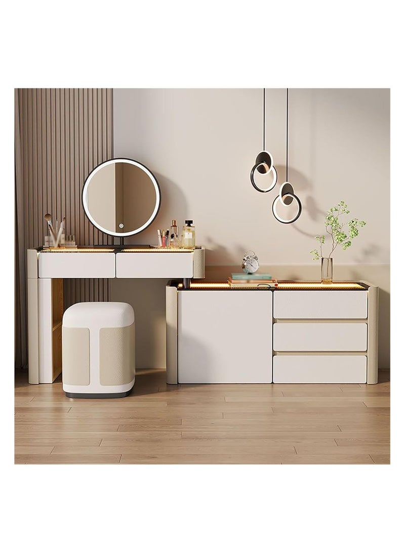 AWD Modern Vanity Dressing Table with LED Mirror and Stool White Vanity Table for Makeup Luxury Makeup Vanity Desk Set with Drawer Storage and Built-In Lighting for Bedroom or Beauty Room  - Image 1