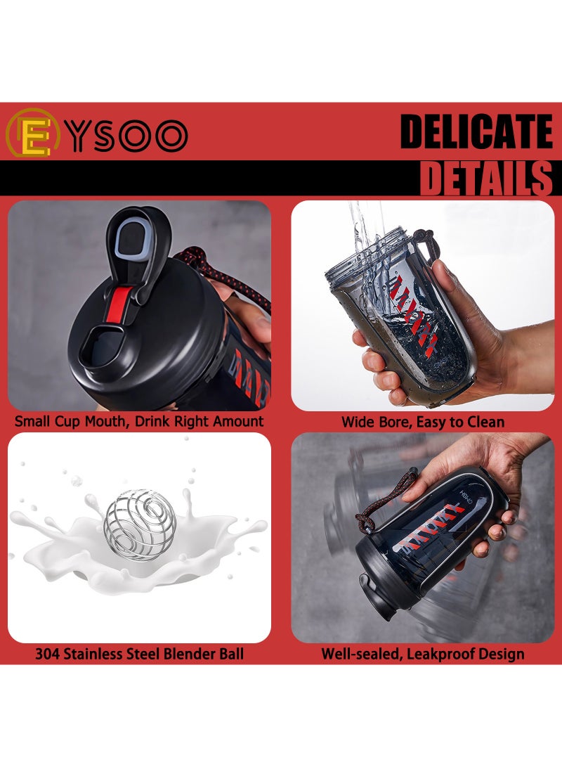 EYSOO Protein Shaker Bottle Protein Drink Shaker Cup 20 oz Shaker Bottle for Protein Mixes Leak-proof BPA-free Protein Mixer Cup with Blender Ball for Gym Fitness Workout (Black) - Image 3