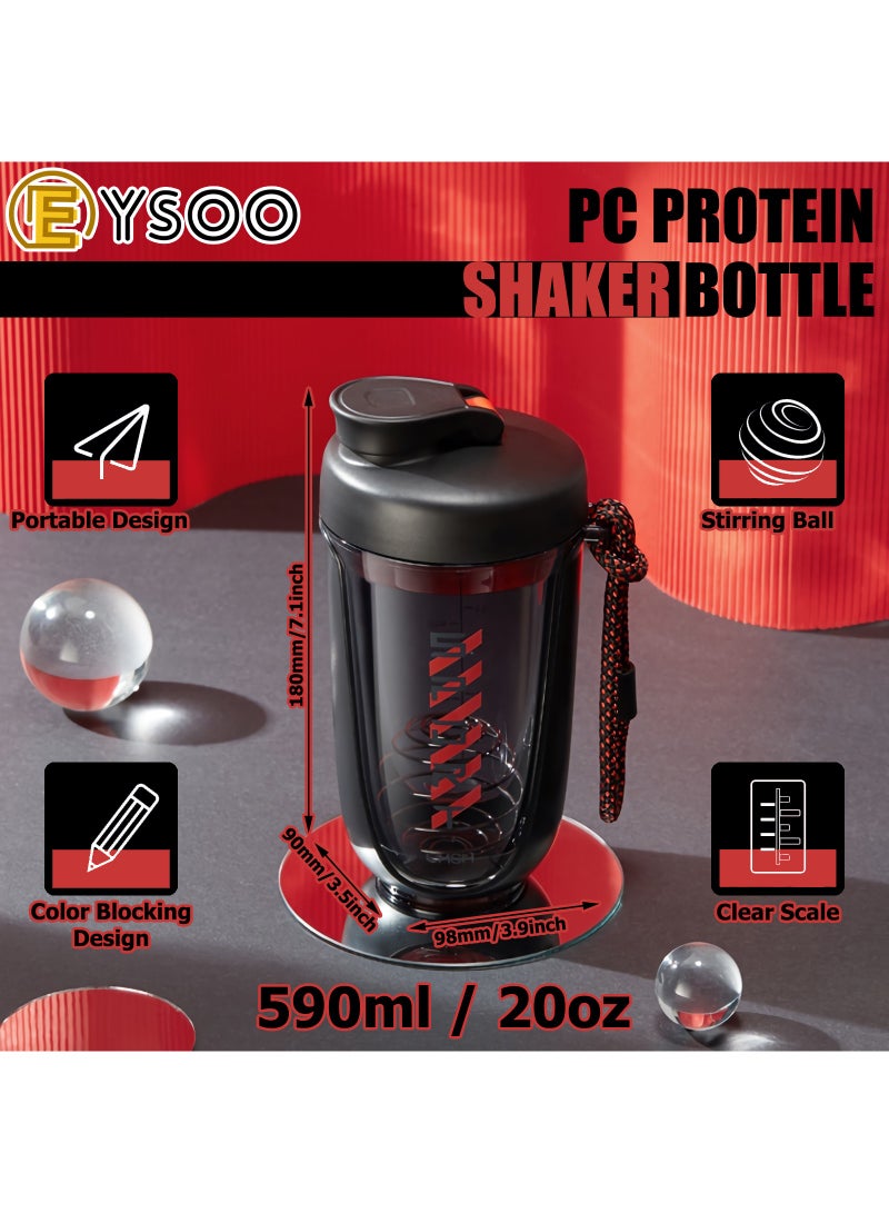 EYSOO Protein Shaker Bottle Protein Drink Shaker Cup 20 oz Shaker Bottle for Protein Mixes Leak-proof BPA-free Protein Mixer Cup with Blender Ball for Gym Fitness Workout (Black) - Image 2