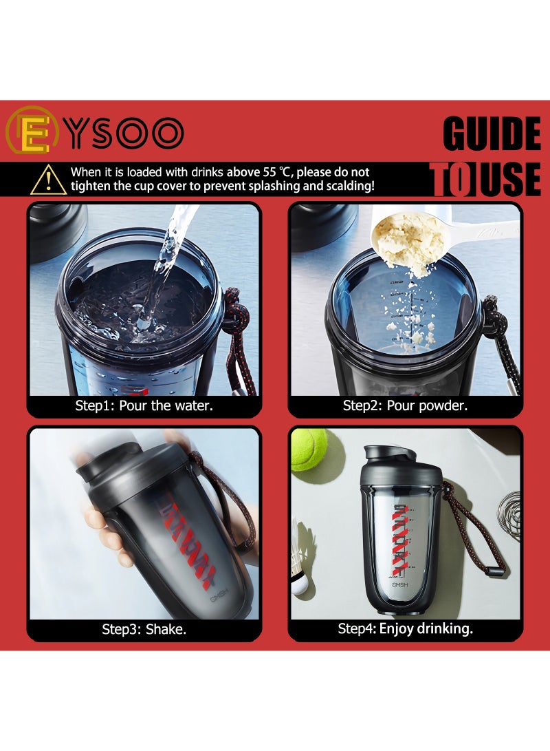 EYSOO Protein Shaker Bottle Protein Drink Shaker Cup 20 oz Shaker Bottle for Protein Mixes Leak-proof BPA-free Protein Mixer Cup with Blender Ball for Gym Fitness Workout (Black) - Image 5
