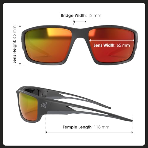 EDGE Kazbek Wrap-Around Safety Glasses, Anti-Scratch, Non-Slip, UV 400, Military Grade, ANSI/ISEA & MCEPS Compliant (Black, Aqua Precision Red Mirror) - Image 4