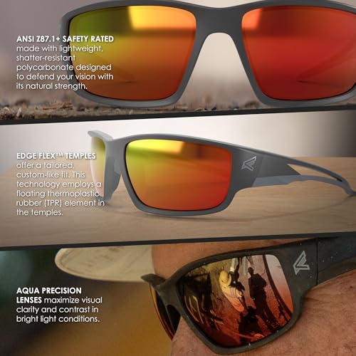EDGE Kazbek Wrap-Around Safety Glasses, Anti-Scratch, Non-Slip, UV 400, Military Grade, ANSI/ISEA & MCEPS Compliant (Black, Aqua Precision Red Mirror) - Image 5