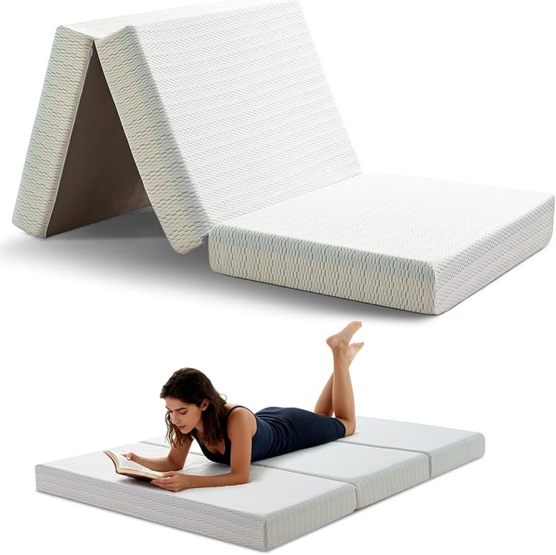 Full Size 6 Inch Memory Foam Tri Fold Mattress Portable with Washable Cover - Image 1