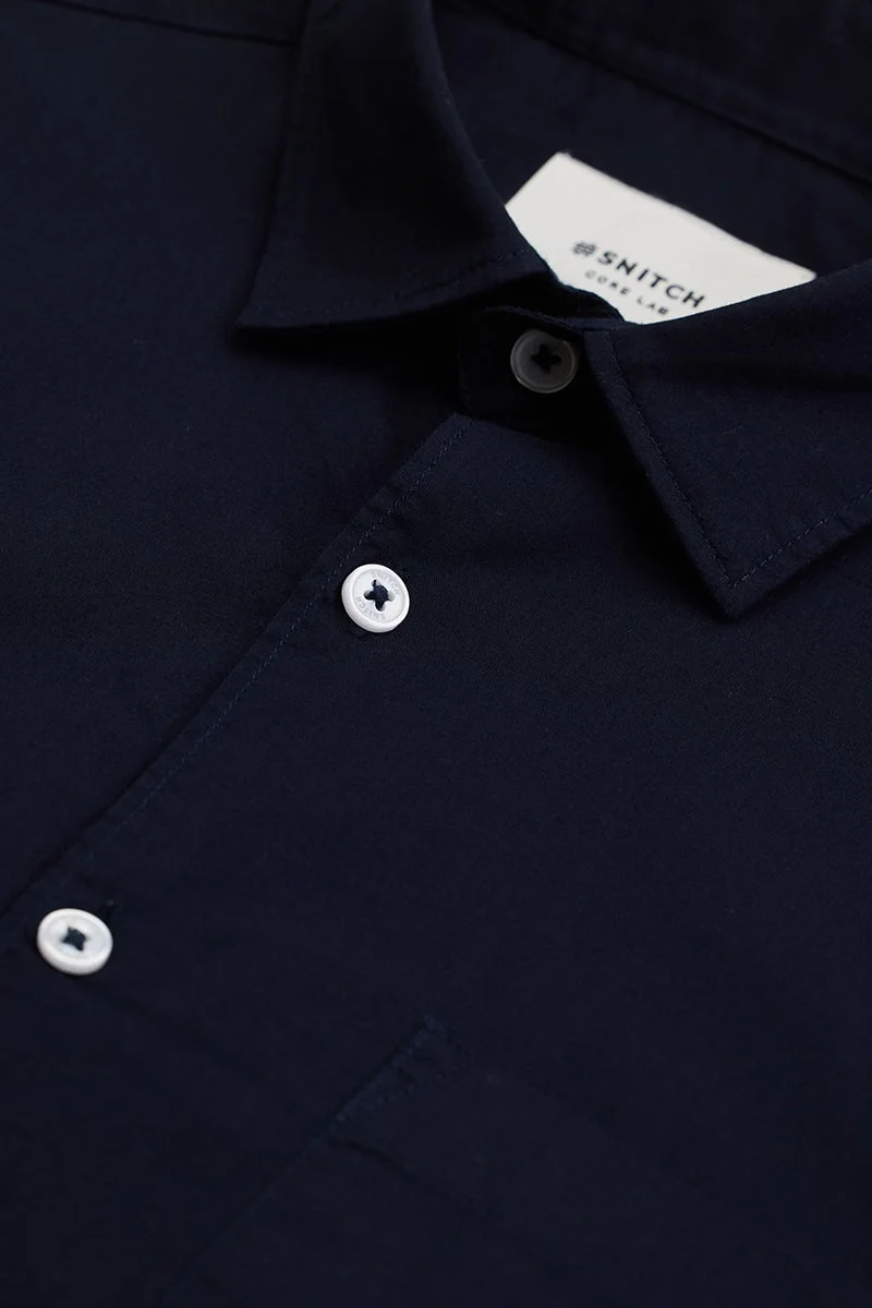 SNITCH Navy Solid Long Sleeve Slim Fit Core Lab Shirt