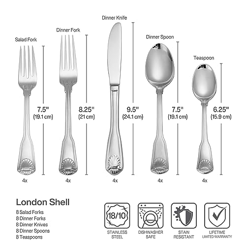 Towle London Shell 45-Piece 18/10 Stainless Steel Flatware Set, Service for 8 - Image 3