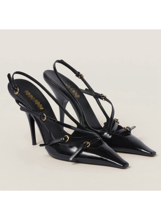 Single-strap Stiletto Heel Small Square Toe High Heel Sandals Wine Red Closed Toe Fashion European And American Elegant High Heels