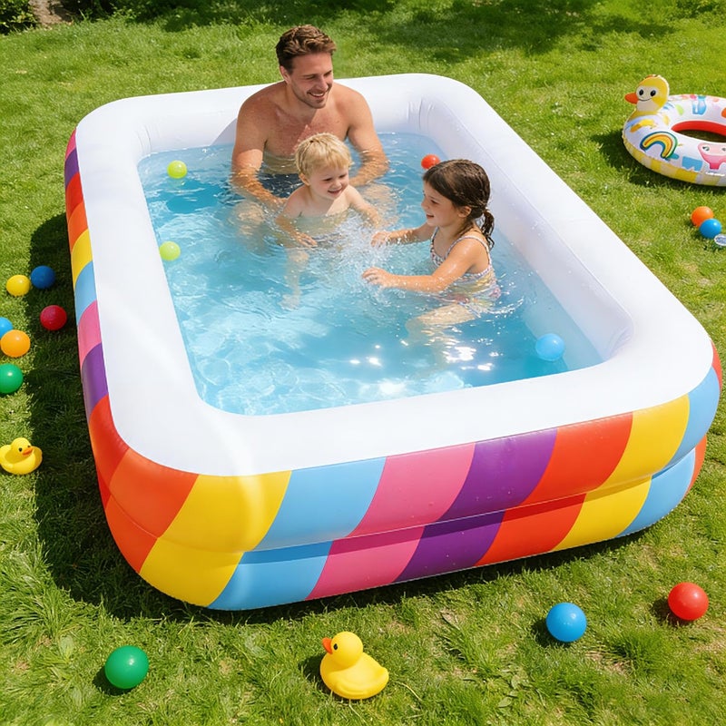 CHICLIST Kids Splash Pool Inflatable 74" Rectangular, Large BPA-Free PVC Kiddie Pool with Drain Plug for Ages 3-12 - Image 1