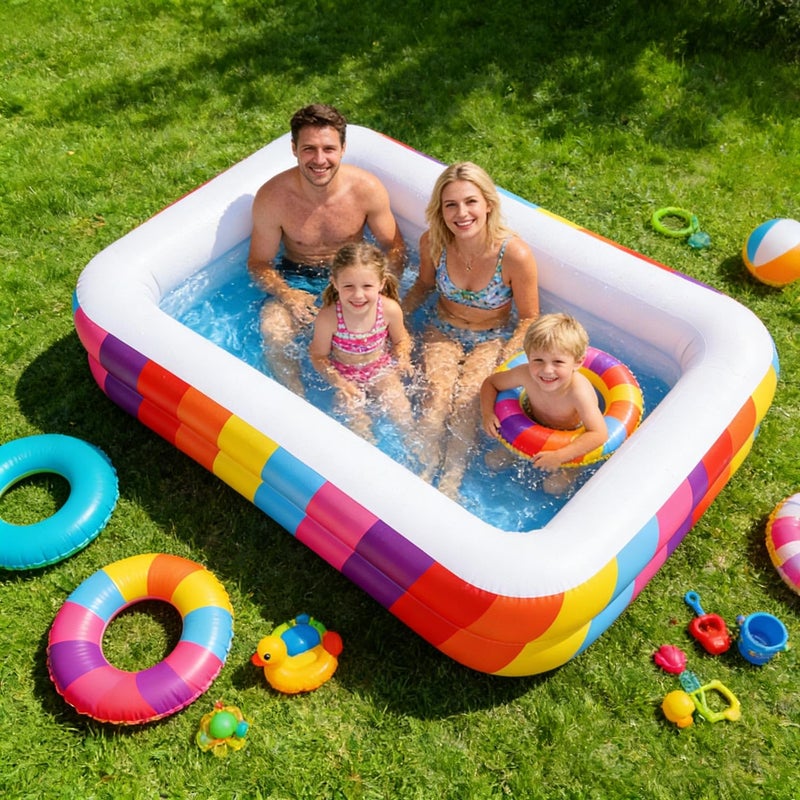 CHICLIST Kids Splash Pool Inflatable 74" Rectangular, Large BPA-Free PVC Kiddie Pool with Drain Plug for Ages 3-12 - Image 2