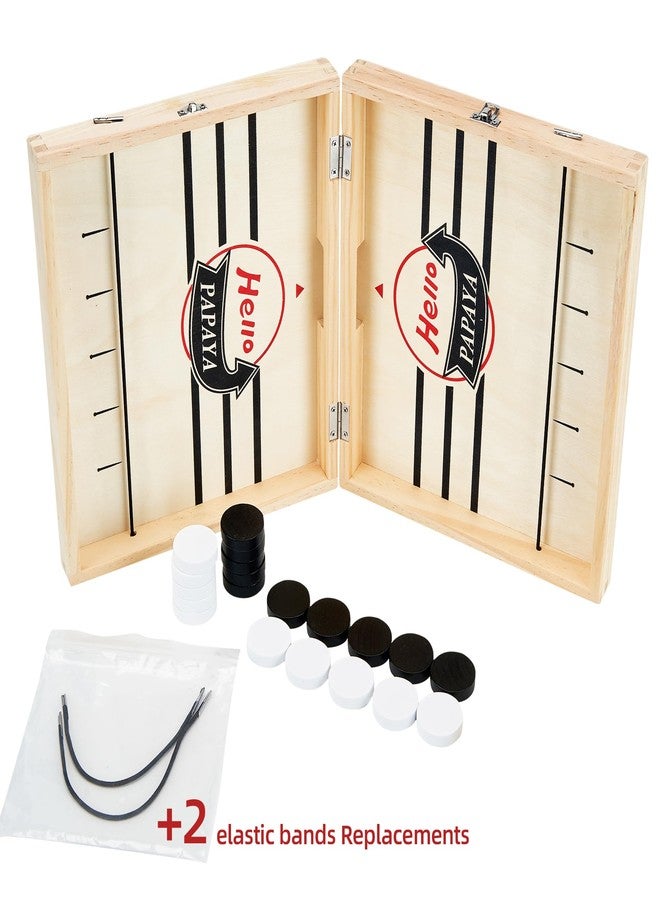 HELLO PAPAYA Foldable Fast Sling Puck Game with Chess Board and Checkers Board, Tic Tac Toe. Wooden Air Hockey Family Night,Table Games Gifts for Adults and Kids - Image 4