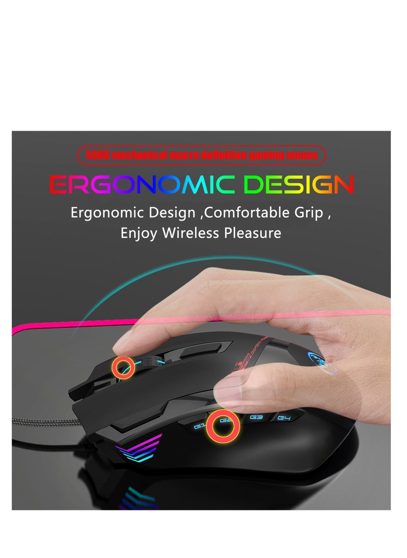 HXSJ - S600 Wired Mouse 9 Button 7200 DPI RGB Backlit Gaming Mice For PC and Computer Gamer - Image 1
