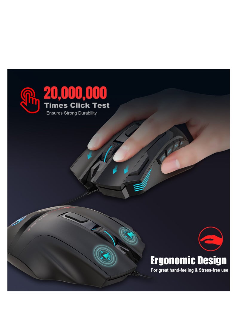 HXSJ - S600 Wired Mouse 9 Button 7200 DPI RGB Backlit Gaming Mice For PC and Computer Gamer - Image 1