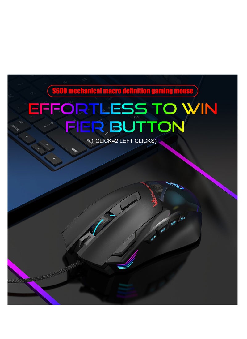 HXSJ - S600 Wired Mouse 9 Button 7200 DPI RGB Backlit Gaming Mice For PC and Computer Gamer - Image 1
