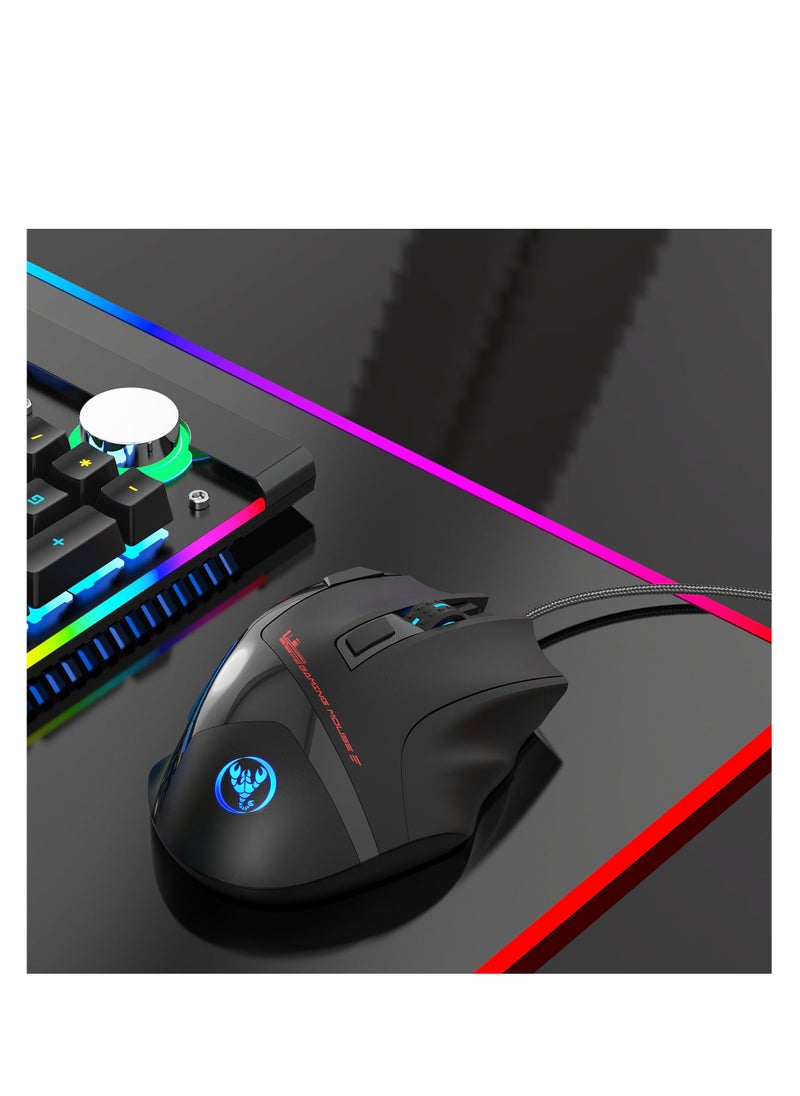 HXSJ - S600 Wired Mouse 9 Button 7200 DPI RGB Backlit Gaming Mice For PC and Computer Gamer - Image 1