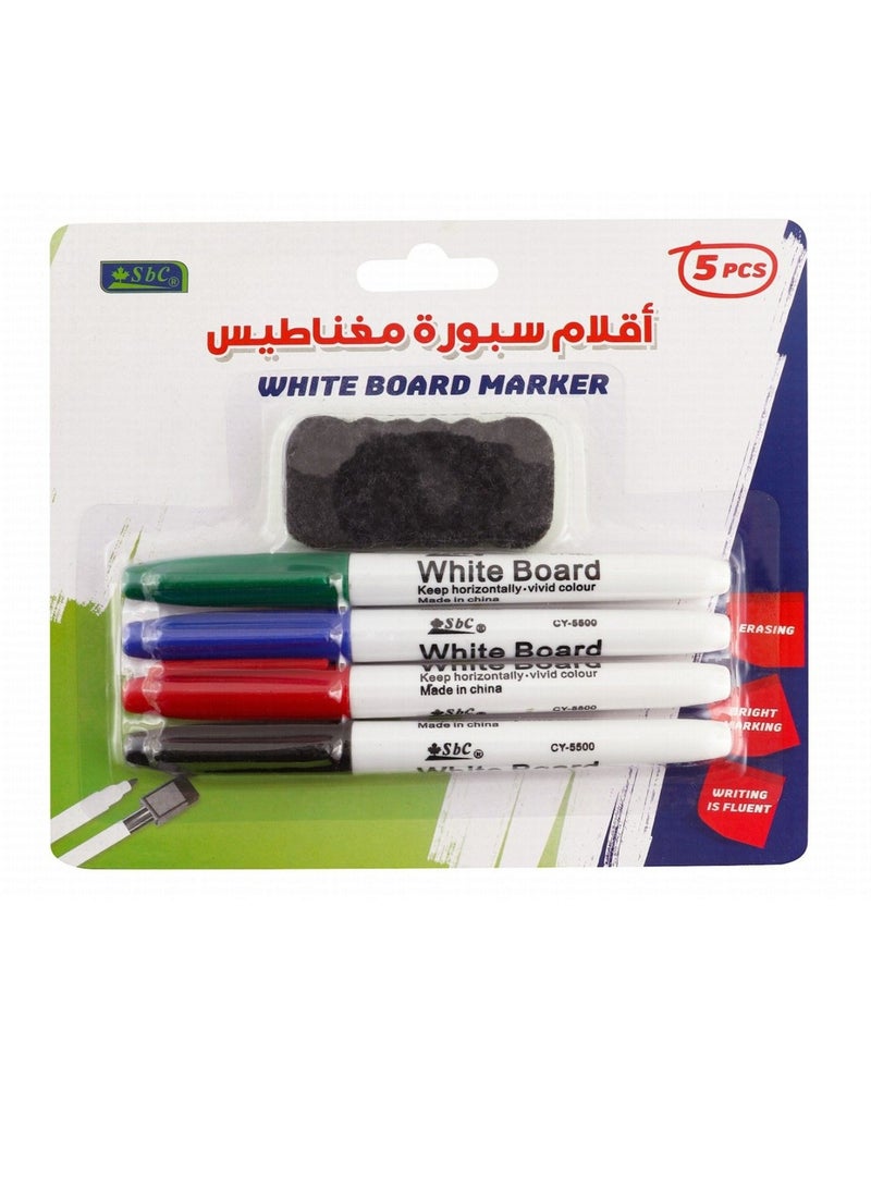5-Piece Dry Erase Whiteboard Marker And Eraser Multicolour