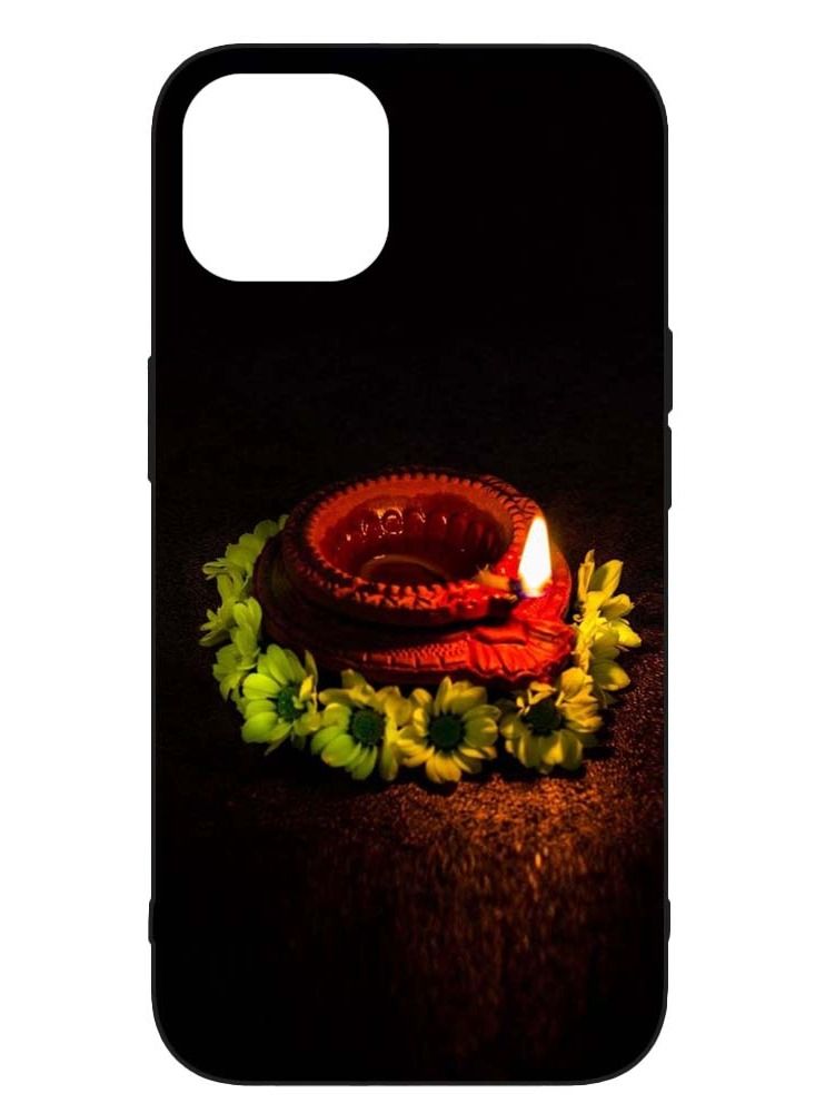 Service Zone Protective Printed Mobile Cover Happy Diwali With Lighting Lamp Diya Design For Apple iPhone 13 Pro 