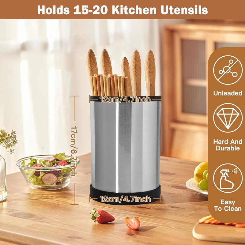 Cable Leader Kitchen Utensils Pot 360° Swivel, Utensil Holder with 4 Compartments, Large Storage Utensils in Stainless Steel, with Drainage Base, Black, 17 x 12 x 12 cm - Image 2