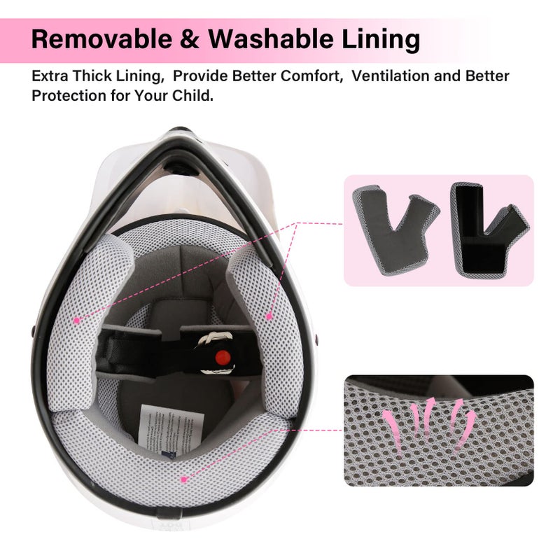 XFMT Kids Dirt Bike Helmet Youth Motorcycle Helmet DOT-Certified Full Face Helmets for Motocross ATV Off-Road Street Bike with Goggles & Gloves, Pink Butterfly Small - Image 3