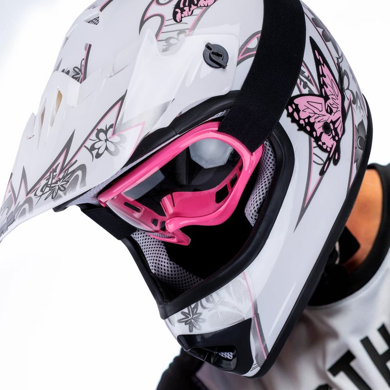 XFMT Kids Dirt Bike Helmet Youth Motorcycle Helmet DOT-Certified Full Face Helmets for Motocross ATV Off-Road Street Bike with Goggles & Gloves, Pink Butterfly Small - Image 5