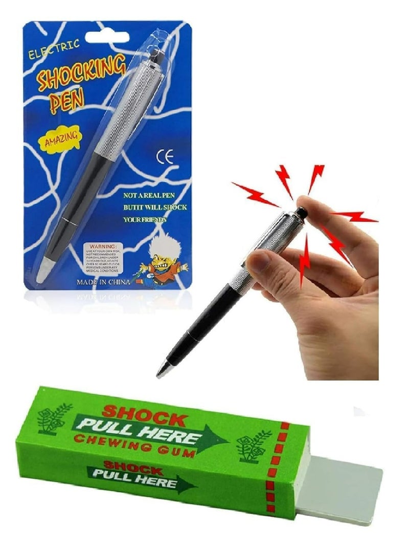 Shock Pen and Chewing Gum Shocking Gags Fun Combo, Prank Joke Trick Toy Fun Prank Shocking Pens, Tricky Funny Surprise