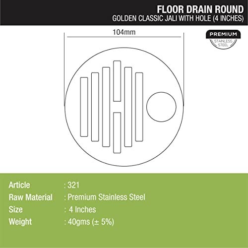 LIPKA Pack of 4 Golden Classic Jali Round Floor Drain|Premium Stainless Steel| 4 Inch with Hole | - Image 2