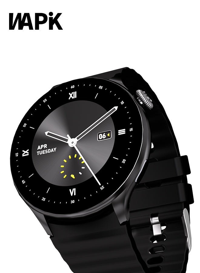 وابيك ساعة ذكية من العلامة الكورية Y5، ساعة أعمال، لياقة بدنية مقاومة للماء، مكالمات بلوتوث، متوافقة مع أندرويد وiOS، ساعة ذكية للرجال، طلاء سبائك الزنك، مراقبة معدل ضربات القلب، باللون الأسود. - Image 1