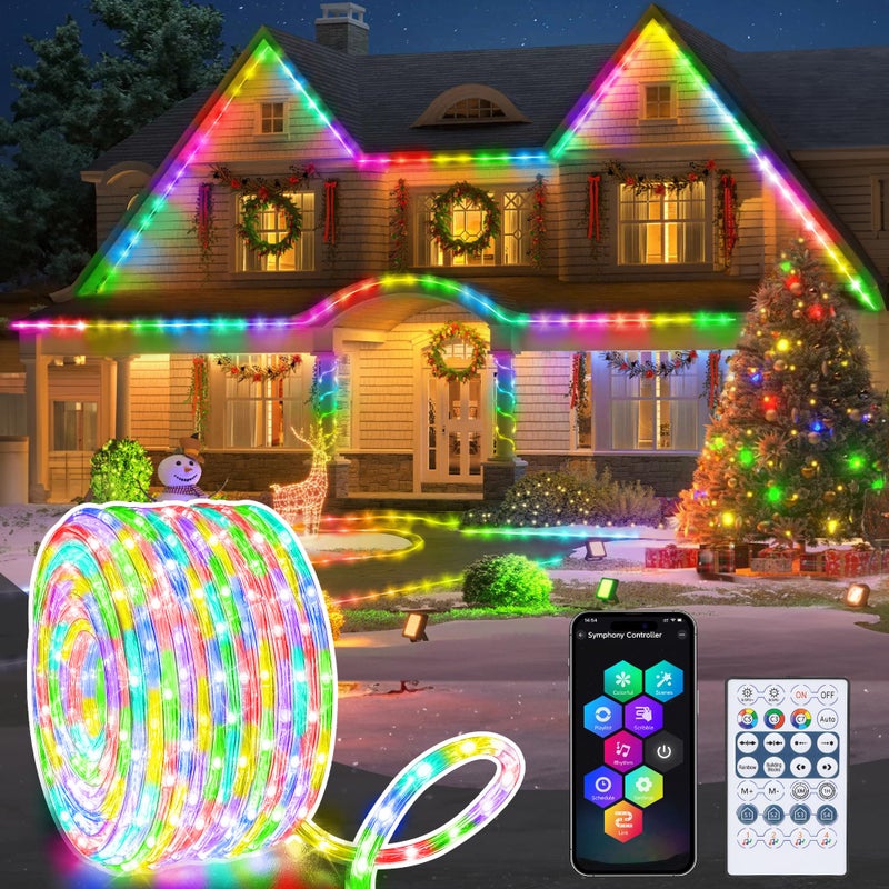 Jnaurb RGB Color Changing Rope Lights Outdoor 33ft 100LED Smart String Lights with Remote APP Control Waterproof Music Sync Rope Lighting DIY Flexible Tube LED Lights for Bedroom Garden Wedding