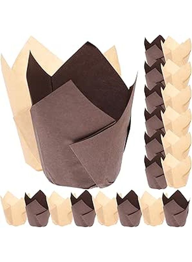 Natural Brown Kraft Paper Tulip Cupcake Liners 100Pcs Greaseproof Baking Cups For Standard Muffin Pans - Image 1