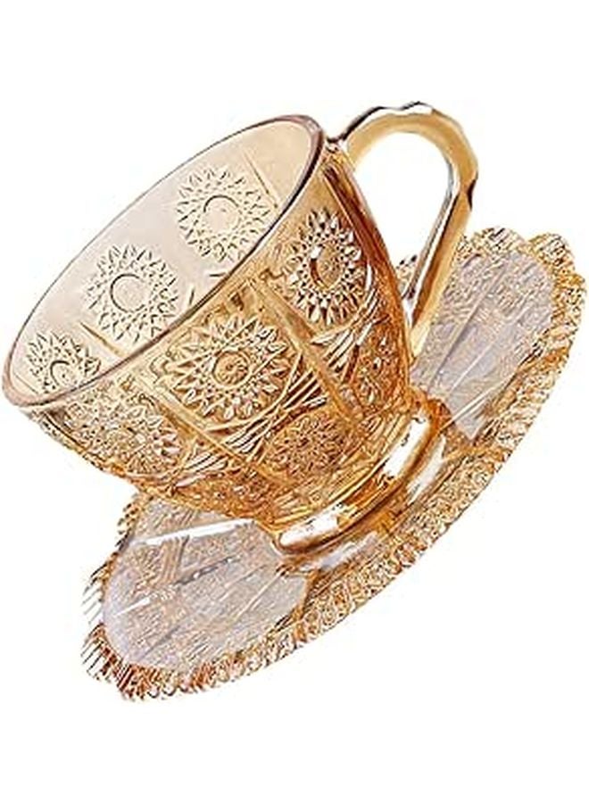 Vintage Amber Glass Coffee Cup and Saucer Set European Style for Afternoon Tea - Image 1