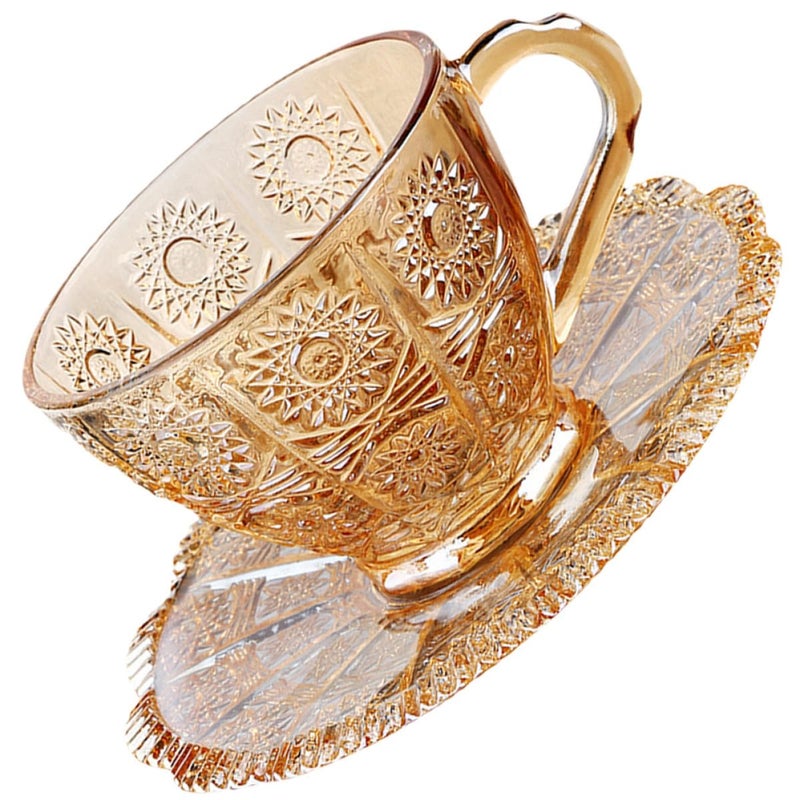 Vintage Amber Glass Coffee Cup and Saucer Set European Style for Afternoon Tea - Image 2