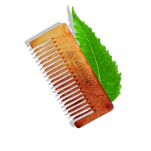 Tattvalogy Wide Toothed Raw Neem Comb |Kaachi Neem Wooden Comb for Blood Circulation & Hair Growth | avoid Hair Pulling, Static Electricity, Itchy Scalp & Oil Build-Up - Image 1