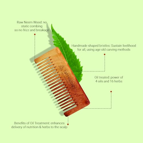 Tattvalogy Wide Toothed Raw Neem Comb |Kaachi Neem Wooden Comb for Blood Circulation & Hair Growth | avoid Hair Pulling, Static Electricity, Itchy Scalp & Oil Build-Up - Image 3