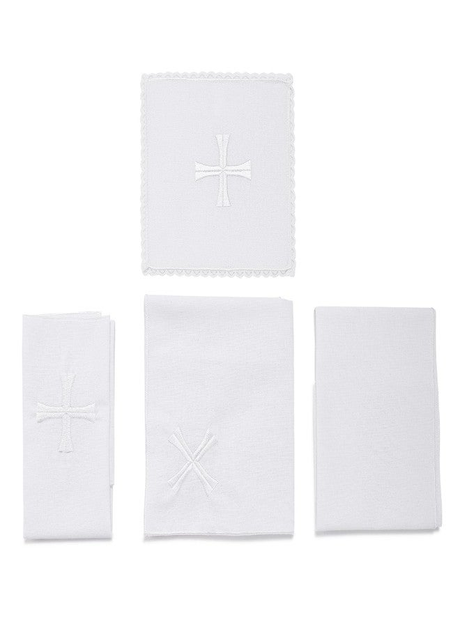 TALPGOD 4 Pack Altar Supplies Linen Corporal for Churches Sets (Pall,Corporal,Purificator,Towel) White Linen Altar Cloth Silver Cross Embroidery,Mass Kit Catholic for Priest - Image 3