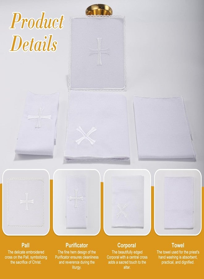 TALPGOD 4 Pack Altar Supplies Linen Corporal for Churches Sets (Pall,Corporal,Purificator,Towel) White Linen Altar Cloth Silver Cross Embroidery,Mass Kit Catholic for Priest - Image 4