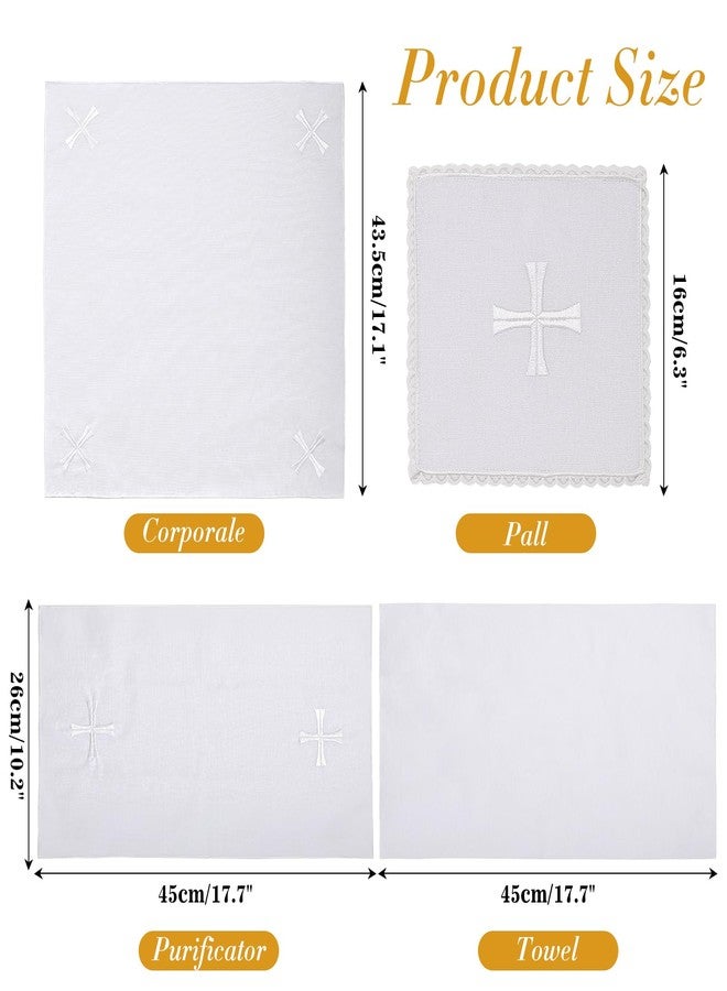 TALPGOD 4 Pack Altar Supplies Linen Corporal for Churches Sets (Pall,Corporal,Purificator,Towel) White Linen Altar Cloth Silver Cross Embroidery,Mass Kit Catholic for Priest - Image 2