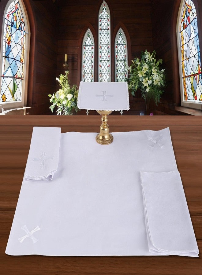 TALPGOD 4 Pack Altar Supplies Linen Corporal for Churches Sets (Pall,Corporal,Purificator,Towel) White Linen Altar Cloth Silver Cross Embroidery,Mass Kit Catholic for Priest - Image 1