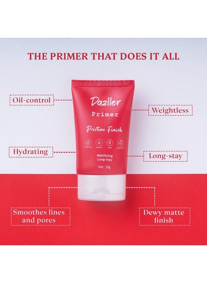 DAZLLER Pristine Finish Primer 30G Smoothens Pores Mattifying Transferproof Parabenfree Enriched With Aloe Centella And Vitamin E Vegan & Crueltyfree  - Image 5