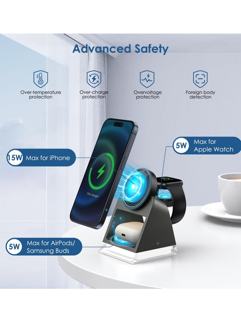 KASTWAVE Wireless Charger, 3 in 1 Wireless Charging Station with Night Lamp & Adapter, Wireless Charger iPhone 15/14/13/12, Wireless Charger Stand Apple Watch 9/8/7/6/5/4/3/2/SE, AirPods Pro/3/2, Samsung Buds - Image 2