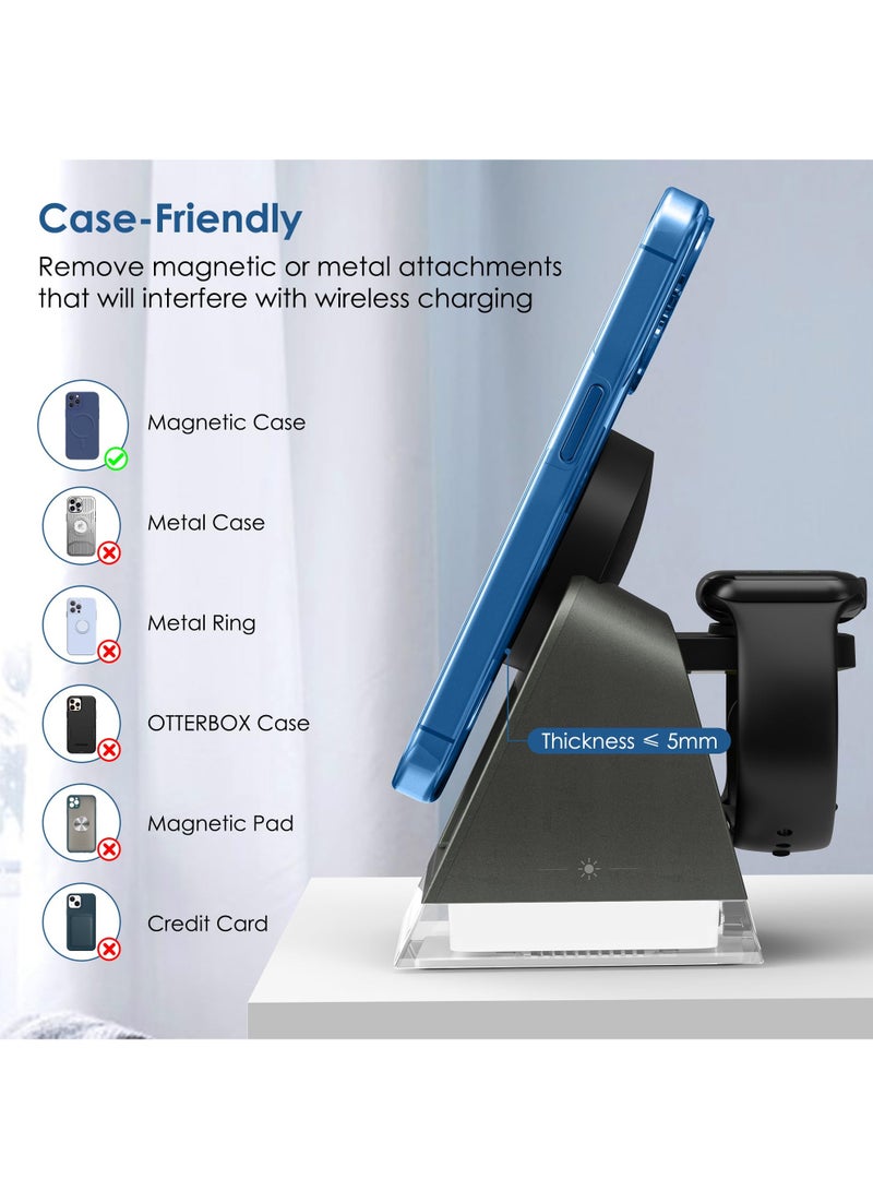 KASTWAVE Wireless Charger, 3 in 1 Wireless Charging Station with Night Lamp & Adapter, Wireless Charger iPhone 15/14/13/12, Wireless Charger Stand Apple Watch 9/8/7/6/5/4/3/2/SE, AirPods Pro/3/2, Samsung Buds - Image 5