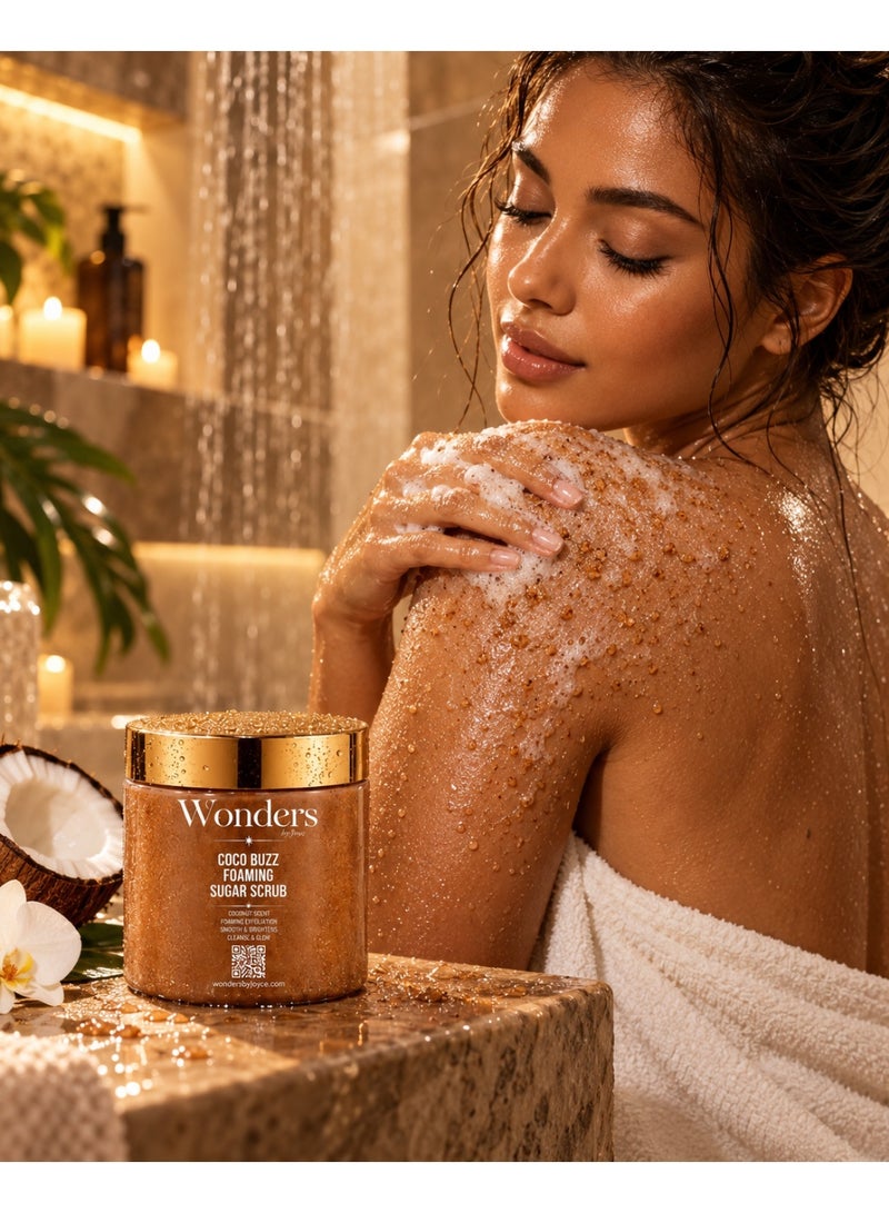 Wonders Coconut Sugar Body Scrub 500ml XL Jar, Coco Buzz Foaming Exfoliating Body Scrub, Removes Dead Skin, Hydrating Glycerin, Smooth & Glowing Skin, For Women & Men - Image 2