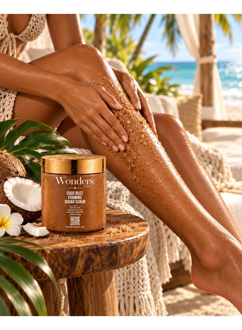 Wonders Coconut Sugar Body Scrub 500ml XL Jar, Coco Buzz Foaming Exfoliating Body Scrub, Removes Dead Skin, Hydrating Glycerin, Smooth & Glowing Skin, For Women & Men - Image 4