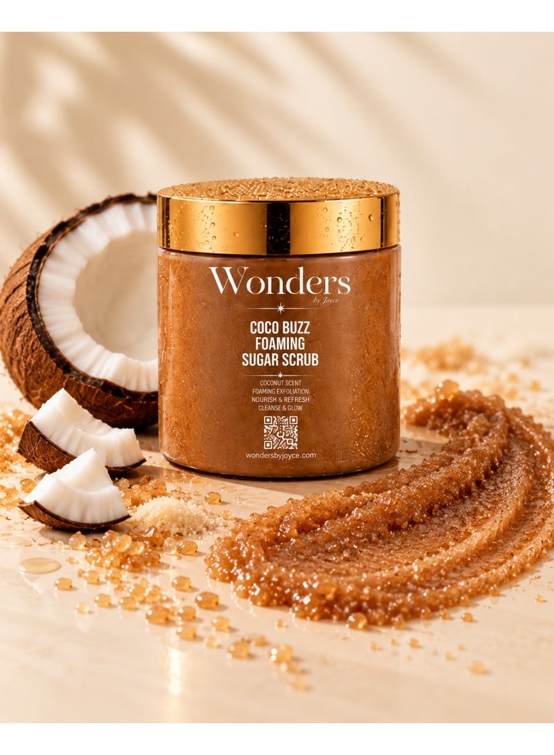 Wonders Coconut Sugar Body Scrub 500ml XL Jar, Coco Buzz Foaming Exfoliating Body Scrub, Removes Dead Skin, Hydrating Glycerin, Smooth & Glowing Skin, For Women & Men - Image 3