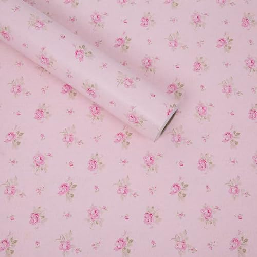GLOW4U Pink Floral Drawer Shelf Liner Self Adhesive Decorative Rose Contact Paper for Shelves Drawer Cabinets Furniture Wall Decoration 177x787 Inches