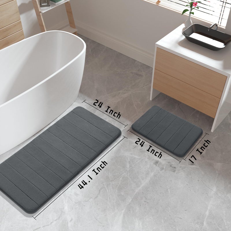 Yimobra Large Bath Mat Set  Soft 2 Pieces Memory Foam Bathroom Rugs  Water Absorption  Non Slip   Thick  Dry Fast for Bathroom Floor Mats  44.1 x 24 + 24 x 17 Inch  Dark Gray - Image 2