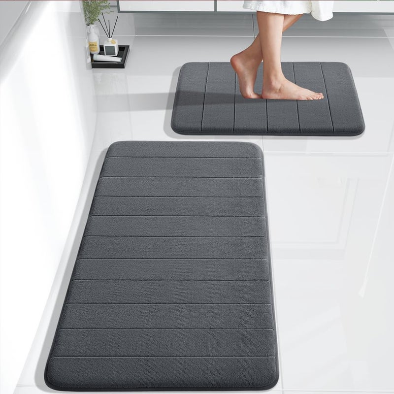 Yimobra Large Bath Mat Set  Soft 2 Pieces Memory Foam Bathroom Rugs  Water Absorption  Non Slip   Thick  Dry Fast for Bathroom Floor Mats  44.1 x 24 + 24 x 17 Inch  Dark Gray - Image 1