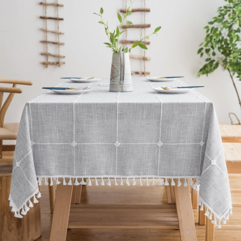 Oubonun Cotton Linen Rectangular Tablecloth  Wrinkle Resistant  Waterproof  Machine Washable Table Cloth with Tassels for Kitchen  Dining 55x86 68 Seats Grey